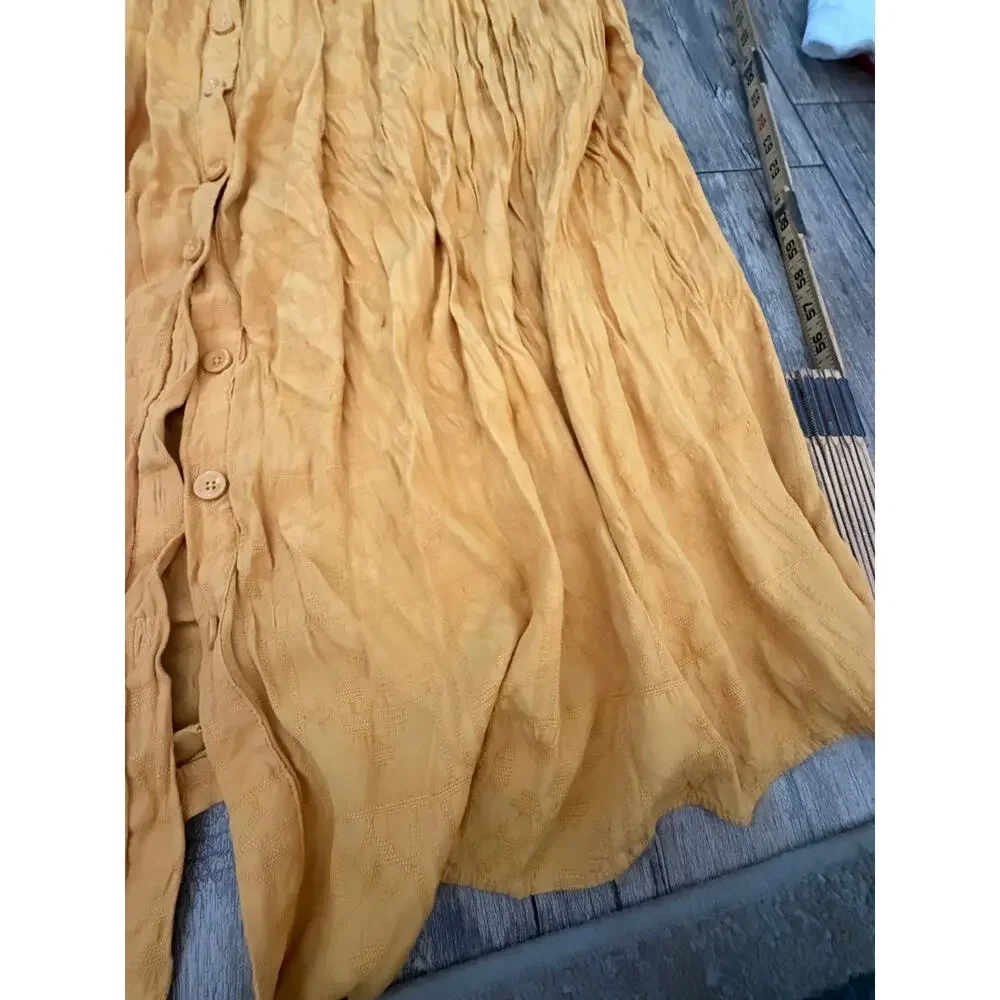 Maeve Carnacion Textured Maxi Skirt Size M Mustard Drawstring Waist Button Front